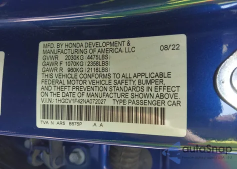 2022 Honda Accord Sport Special Edition z USA, uszkodzony, nr VIN 1HGCV1F42NA072027